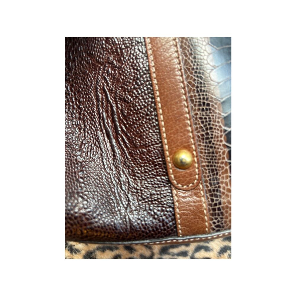 Brahmin Vintage Brown Leather Shoulder Hand Bag with Croc-Style Paneling - Picture 5 of 7